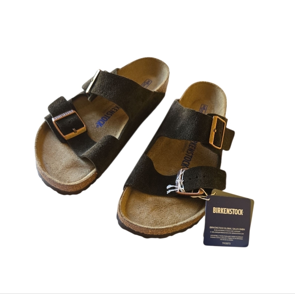 Birkenstock Arizona Mocha Suede Leather Soft Footbed Women's Casual Sandals Sz 8 - Picture 2 of 12